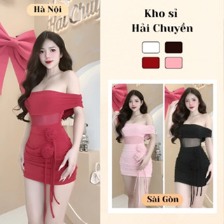 Đầm body bẹt vai bông hoa phối lưới Kho Sỉ Hải Chuyền B06