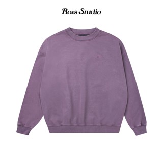 Áo Sweater ROSS STUDIO Wash Tím Nỉ Chân Cua Logo Thêu 3D 480gsm - R IC PURPLE