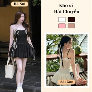 [15.6 – Mặc Đẹp Sale] Đầm 2 dây nơ bồng bí Kho Sỉ Hải Chuyền D239