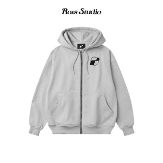 Áo Hoodie Zip ROSS STUDIO Xám Nỉ Chân Cua 440gsm Logo In Nhung - Full Zip Hoodie Basic