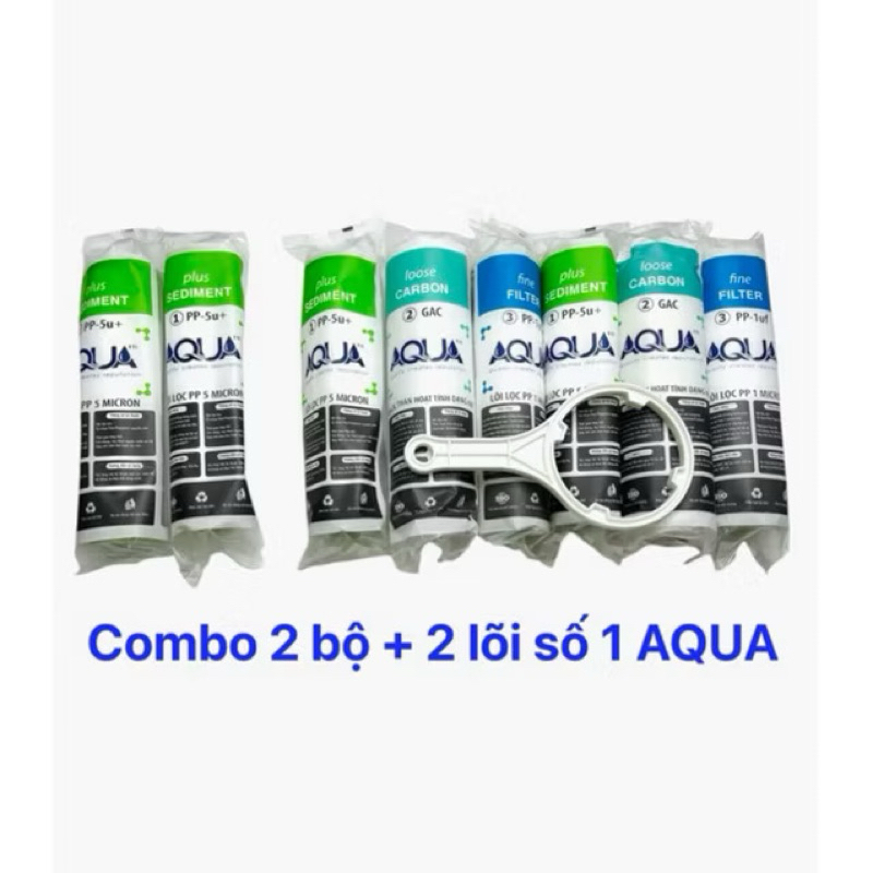 Combo 8 Lõi Lọc Nước 123 Aqua Chính Hãng Cho Máy Lọc Ro - Gồm 4 lõi số 1, 2 lõi số 2, 2 lõi số 3
