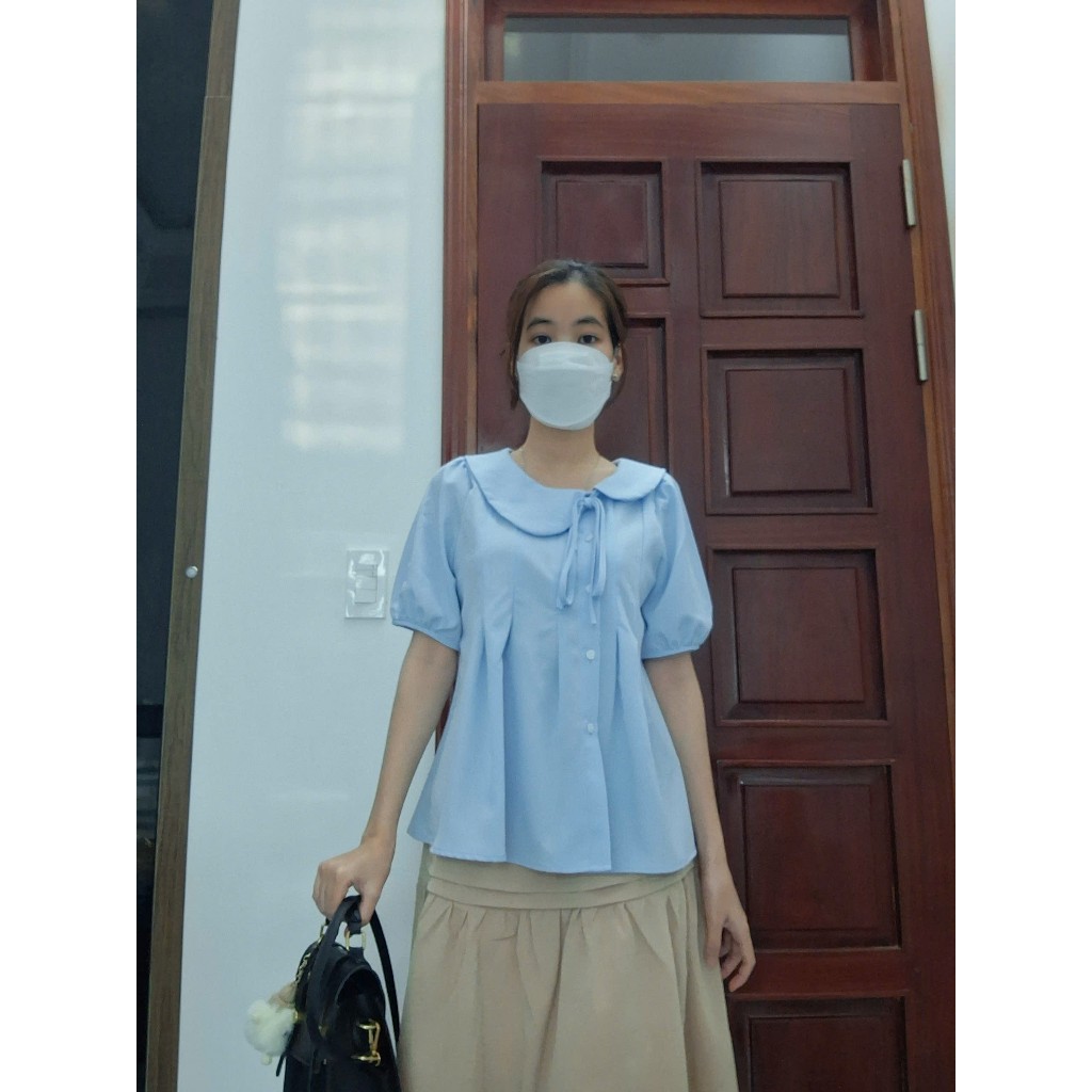 Áo kiểu babydoll cổ sen cúc lệch xếp ly ngực tay phồng phong cách Hàn Quốc phù hợp đi học đi làm đi chơi | BigBuy360 - bigbuy360.vn