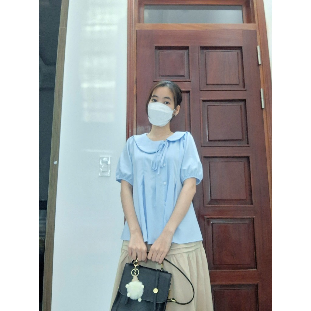Áo kiểu babydoll cổ sen cúc lệch xếp ly ngực tay phồng phong cách Hàn Quốc phù hợp đi học đi làm đi chơi | BigBuy360 - bigbuy360.vn