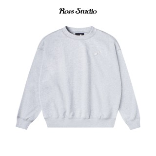 Áo Sweater Basic ROSS STUDIO Xám Nỉ Chân Cua Logo Kim Loại 440gsm - R IC BASIC GREY