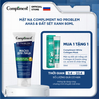 Mặt nạ đất sét Compliment No Problem Face Mask với AHAs & đất sét xanh làm sạch sâu, giảm mụn đầu đen, đều màu da 80ml