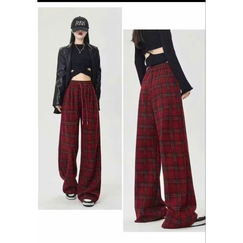 Quần kẻ suông ống rộng vải Dạ  tàu có giãn from rộng  hàng quảng châu siêu đẹp | BigBuy360 - bigbuy360.vn