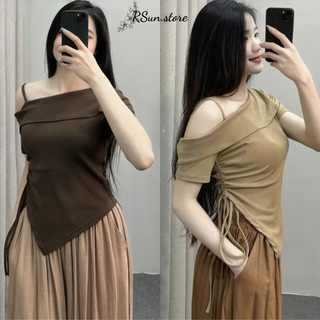 Áo thun dây vai bigsize RSun, Áo tăm lệch vai rút dây bên hông chất co giãn 207