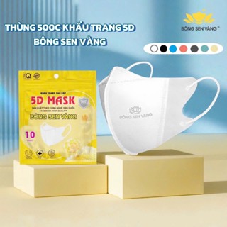 Thùng 500 Khẩu Trang 5D Bông Sen Vàng Cái 3 Lớp