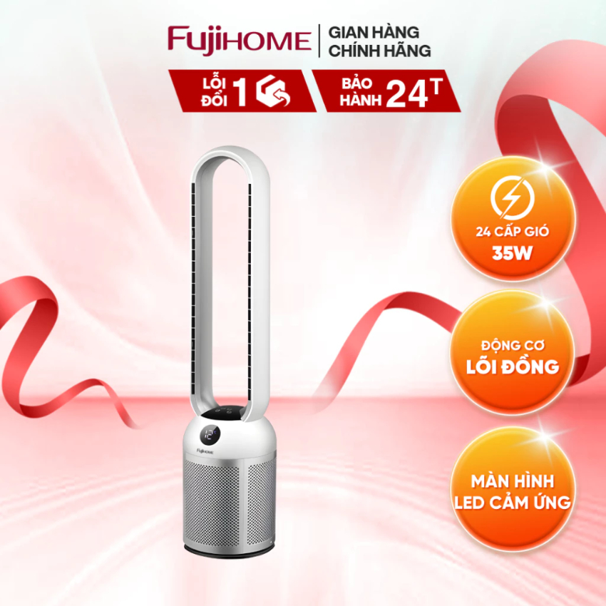 Quạt Không Cánh FUJIHOME BF307DC Tích Hợp Lọc Không Khí Bằng Ion, Màng Lọc Ion Bạc - Bảo hành 24 thá