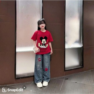  Sét quần jean dài ống rộng bé gái size đại,quần jean dài suông rộng bé gái size mẹ và bé 12-58kg,quần jean baggy bé gái 