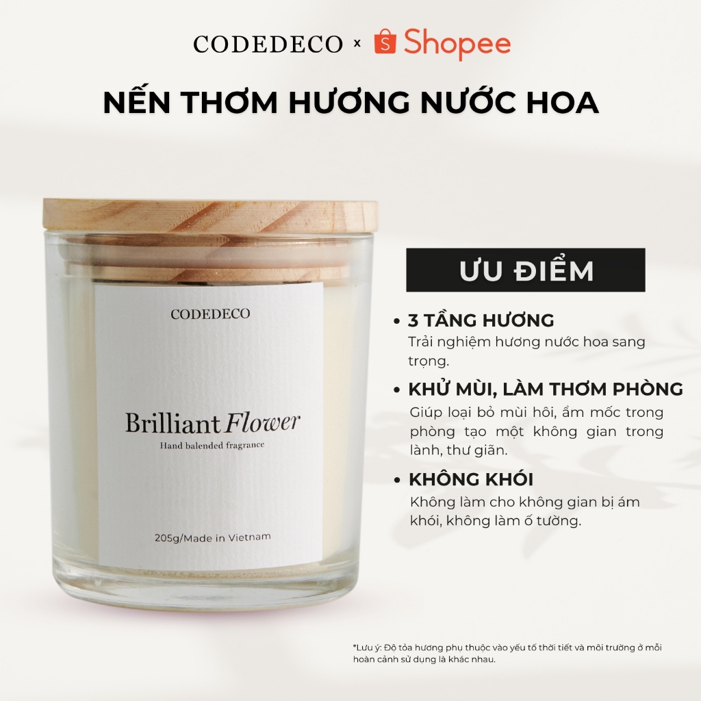 Nến thơm CODEDECO hương nước hoa Brilliant Flower 105g - 205g Nhẹ nhàng, Nữ tính, Sang trọng