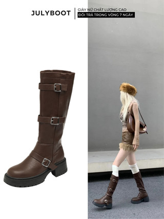 🦋Abra boots 🦋JULYBOOT Giày bốt nữ cổ cao mũi vuông khuy ngang hông dáng cao bồi mẫu mới phong cách cá tính mẫu mới abra