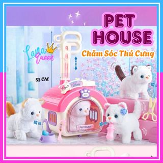 Đồ chơi mèo bông chó bông biết đi biết kêu vẫy đuôi, bộ đồ chơi chăm sóc thú cưng kèm phụ kiện cho bé - Lana Queen