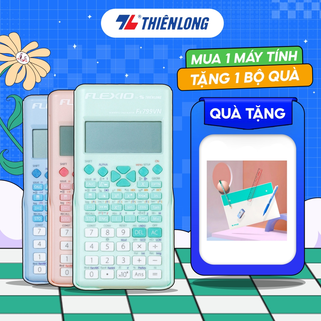 Máy tính khoa học Thiên Long Flexio Fx799VN, 4 màu pastel mới, bảo hành 7 năm, 1 đổi 1 trong 1 năm đ