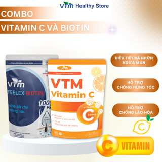 Combo Tóc Chắc Khỏe, Da Dẻ Trẻ Trung Viên Uống VTM Vtamin C Và VTM Feelex Biotin