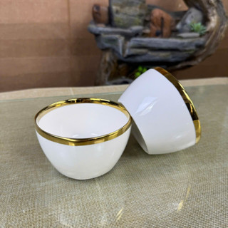  Bộ chén  bát  tô  bộ dụng cụ ăn cơm gia đình hoạt tiết trắng viền vàng sang trọng - Sh gốm sứ 
