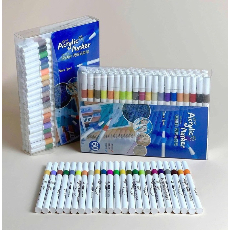 Bút Màu Acrylic Marker Không Lem, Màu Vẽ Acrylic - 36/48/60 Màu Tô Trên Mọi Chất Liệu, Màu Tươi Sáng