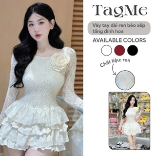 Váy Ren Bèo Tay Dài Đính Hoa Váy Xếp Tầng Tiểu Thư TM13 | TagMe's