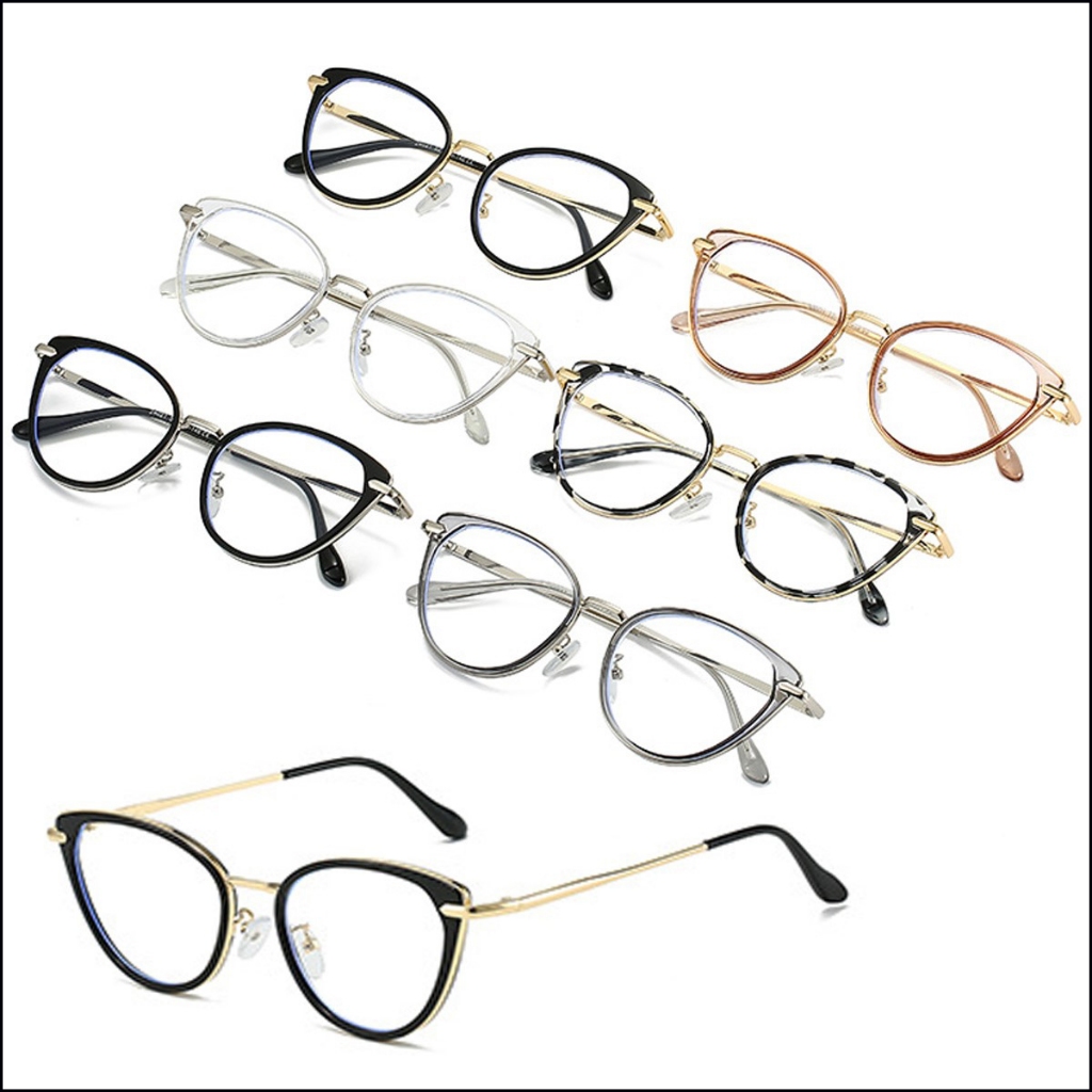 Gọng kính cận nữ mắt mèo 11916, mắt kính giả cận nữ nhựa Acetate tròng trong suốt chống tia UV ánh sáng xanh