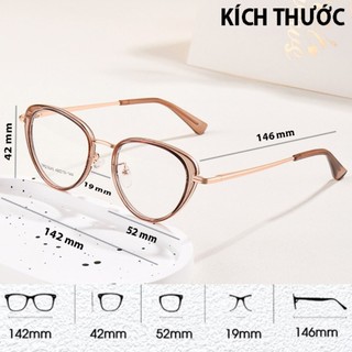 Gọng kính cận nữ mắt mèo 11916, mắt kính giả cận nữ nhựa Acetate tròng trong suốt chống tia UV ánh sáng xanh