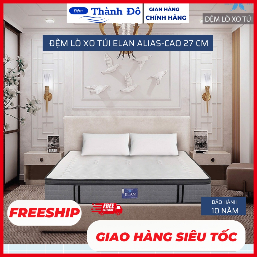Đệm lò xo túi độc lập cao cấp elan alias cao 27cm