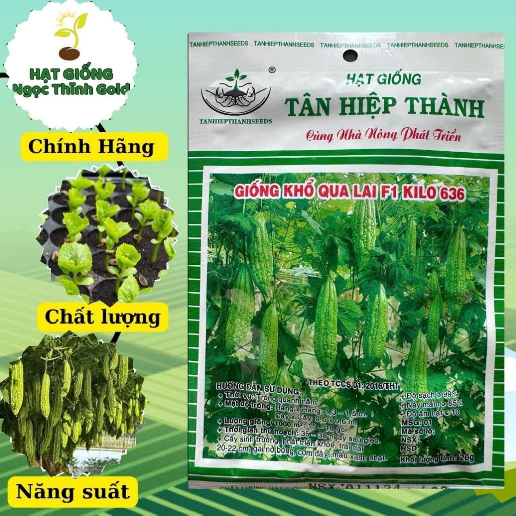 HẠT GIỐNG KHỔ QUA TÂN HIỆP THÀNH KILO 636 (20G) nảy mầm rất tốt, trái dài đẹp, năng suất cao