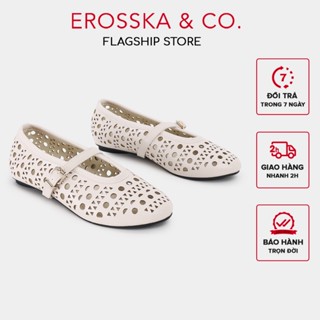 Erosska - Giày búp bê nữ lưới quai ngang phối khóa cài kiểu dáng cách điệu cao 2cm - EL068