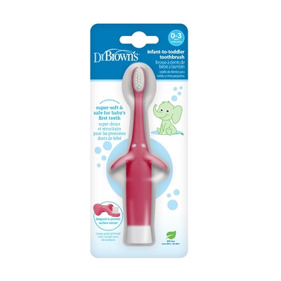 Bàn chải đánh răng hình con Voi Dr Brown's cho trẻ 0-3 tuổi - Hồng, Xanh