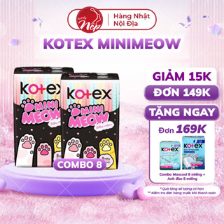 [Combo 8 gói] Băng vệ sinh Kotex Mini Meow siêu mềm 24cm (Gói 8 miếng) - Nếp beauty