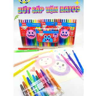 Bút sáp vặn BATOS CW-B122 cao cấp 12 màu tươi sáng, mềm mịn, bám giấy, an toàn cho bé.