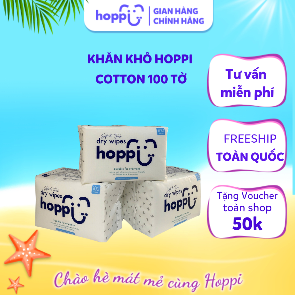 Khăn khô Hoppi cotton 100 tờ