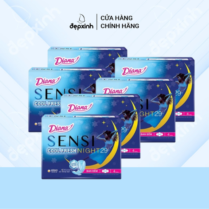 Lốc 6 gói băng vệ sinh ban đêm Diana Sensi Cool Fresh Night (29cm x 4 miếng)