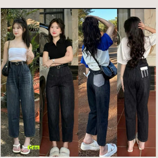Quần Baggy Jean Nữ Lưng Cao, Ống suông, Vải Jean loại 1