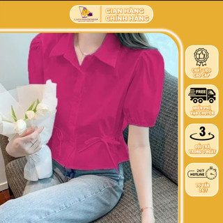  Áo Sơ Mi Nữ Kiểu Phối Rúm Eo Rút Dây Nơ Mã M1 Sơ Mi Nữ Chất Thô Mềm Mại Thấm Hút Mồ Hôi Lavender 