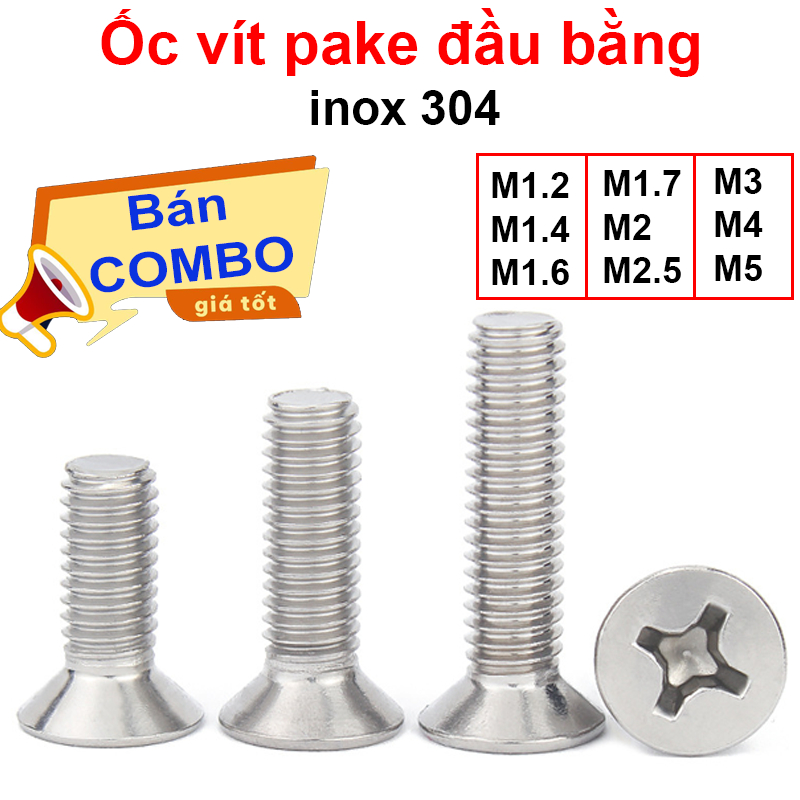 [Giá sỉ] (50 cái) Ốc vít pake đầu côn, đầu bằng M3 inox 304 dài 6-20mm
