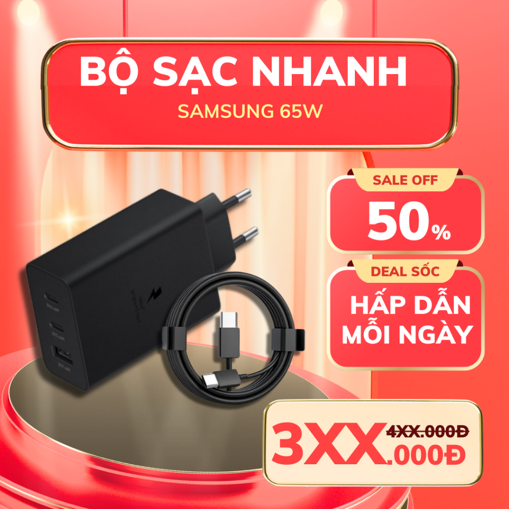 Bộ Sạc Có Dây Samsung 65W 3 , 45W  Cổng Sạc Linh Kiện Củ sạc nhanh 65W Samsung 3 cổng sạc