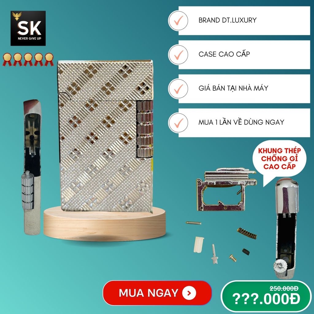 Case Dupont Bạc Vuông Đẹp, Giá rẻ (H-0Bacvuong) Chất liệu Đồng Thau (Không Bao Gồm Nhiên Liệu)