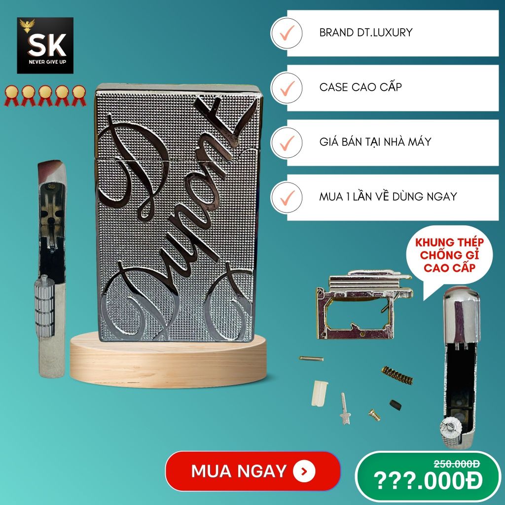 Case Dupont Bạc Chữ Đẹp, Giá rẻ (H-0Bacchu) Chất liệu Đồng Thau (Không Bao Gồm Nhiên Liệu)