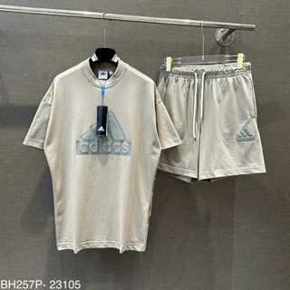 Bộ quần áo nam mùa hè PB cotton dập nổi chữ logo 3 sọc tam giác ngực phối in loang tràn lưng basic BH257P