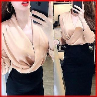 Áo sơmi vạt chéo lụa satin