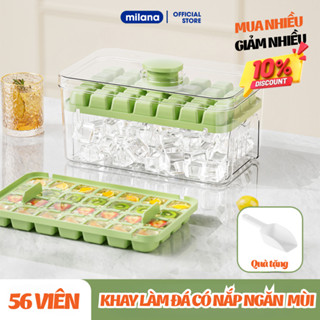 Hộp khay làm đá thông minh nhấn nút lấy đá dễ dàng, Khay đá 56 viên 2 tầng tiện lợi thông minh