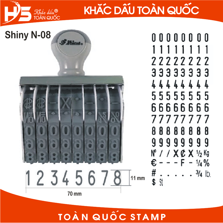 Dấu số xoay tay chấm mực Shiny N-08