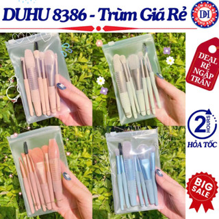 Bộ Cọ Trang Điểm 8 Món Vintage Túi Zip, Bộ Cọ Đánh Mắt, Đánh Má Hồng, Tạo Khối Mũi Lông Mềm