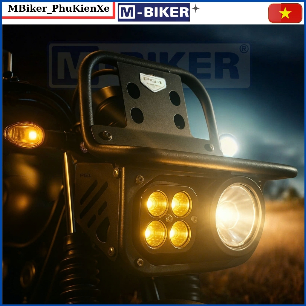 Đèn led, Baga đèn led pg1, Baga đầu đèn pg1, baga giỏ pg1, baga trước pg1, cảng trước pg1, mbiker