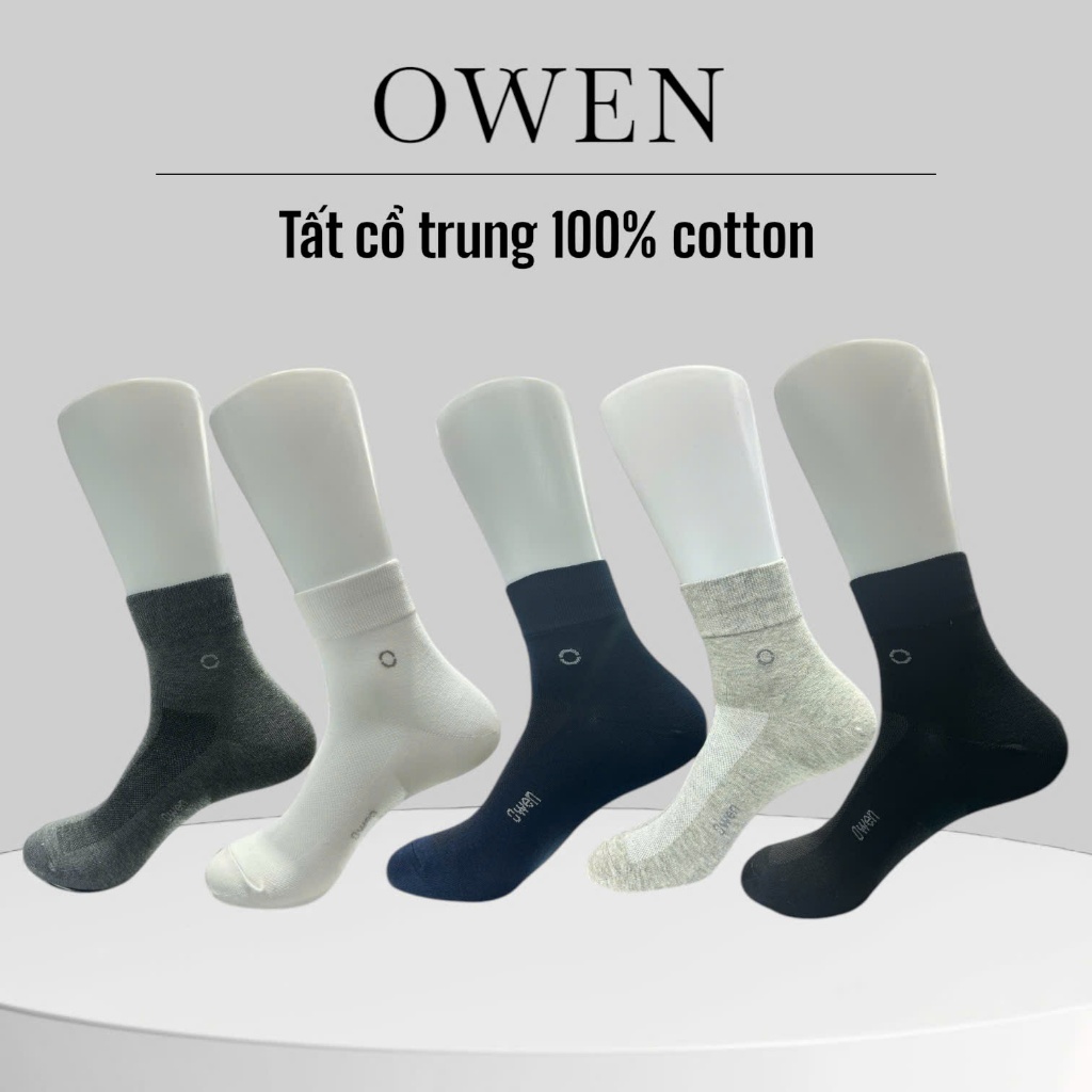 OWEN - Vớ/Tất cổ trung nam cao cấp Owen 100% cotton khử mùi