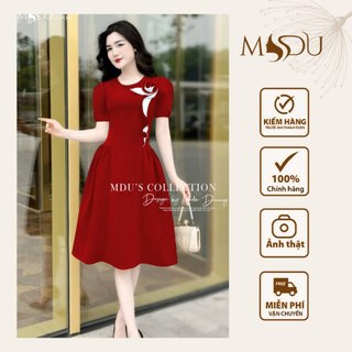 Váy Đi Tiệc MDU4015 Dáng Xòe Nhẹ Tay Phồng, Gam Màu Đỏ Đính Hoa Nổi Bật Từ MDU K11-D2-3