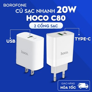 Củ sạc iphone Hoco C80/C80A 20W 2 cổng ra USB / Type-C dành cho iPhone, Android