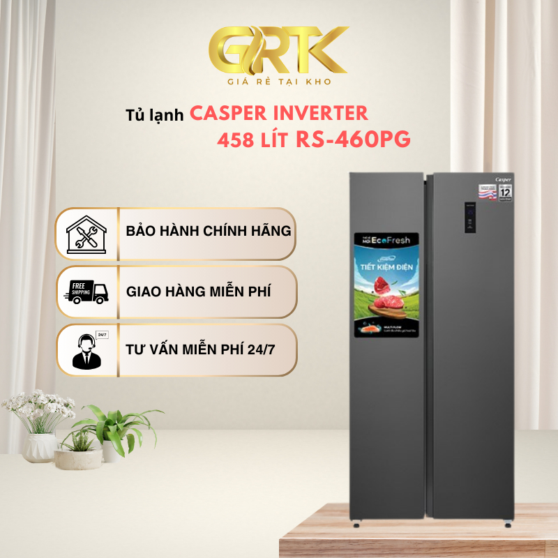 Tủ lạnh Casper Inverter 458 lít Side By Side RS-460PG – Giao Nhanh TP.HCM