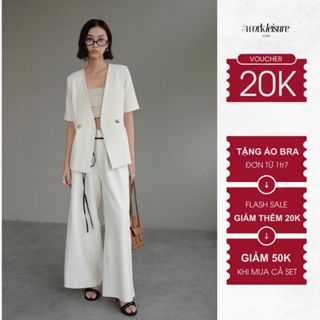 Áo blazer nữ ngắn tay Workleisure, áo vest nữ không cổ màu trắng phong cách tối giản - Eva Blazer