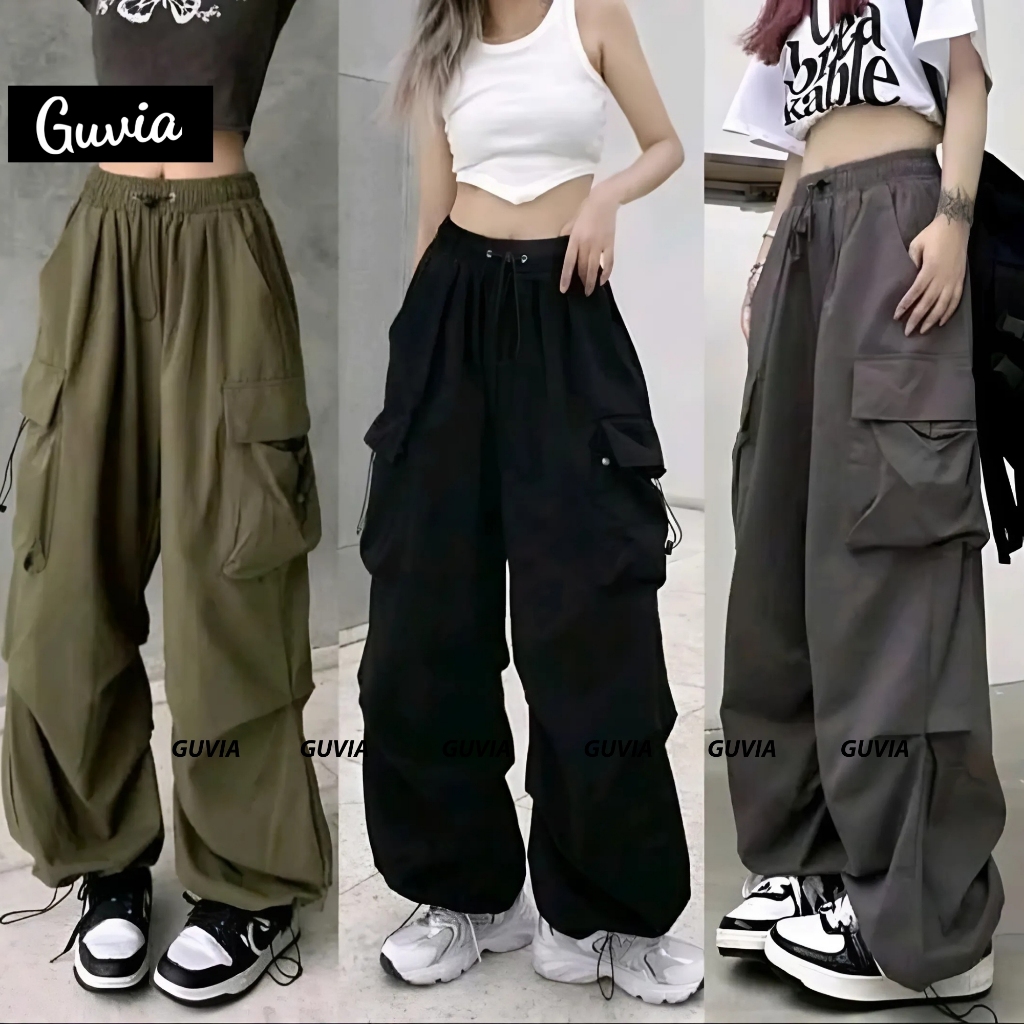 Quần Jogger Túi Hộp Form Rộng, Quần Ống Suông Nữ Lưng Cao, Dáng Rộng Thoải Mái GUVIA QU27